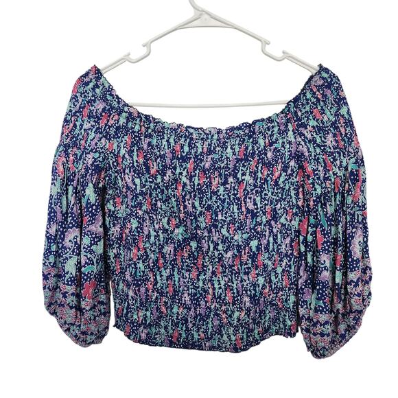 Poupette St Barth Smock Top M/L Off Shoulders Floral Cropped Beach Resortwear - Picture 1 of 8